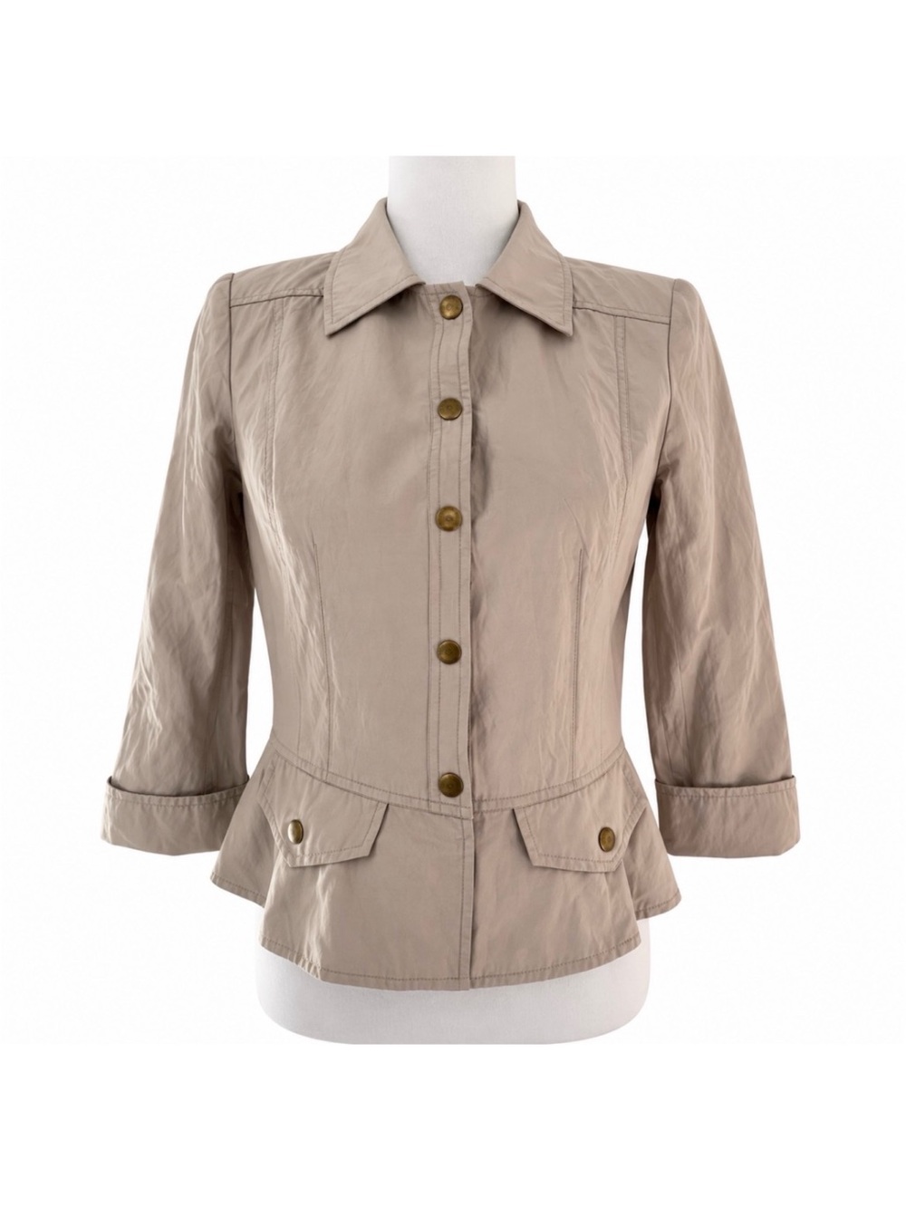 Anthracite by Muse Women’s Size 4 Y2K Fitted Utility Jacket Beige 3/4 Sleeve